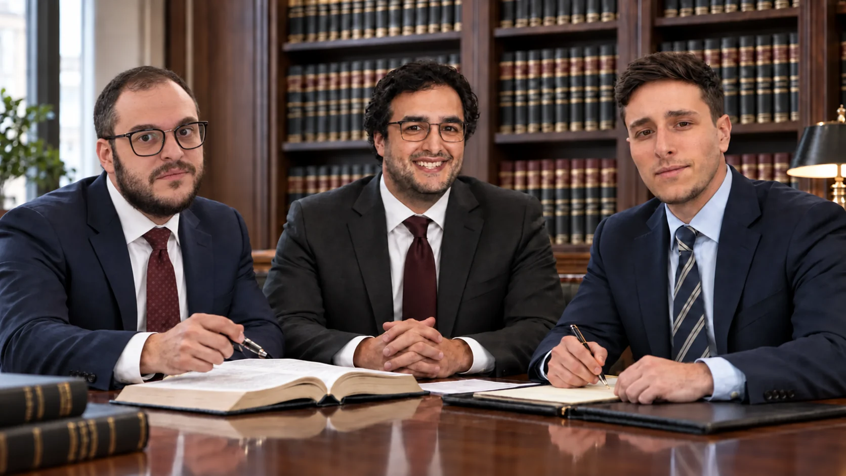 Mikhail Usher, Esq., Alexander Susi, Esq. and Mitchell Bromberg, Esq. in a law library